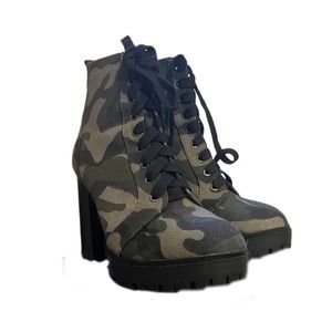 Army Print Heeled Boots